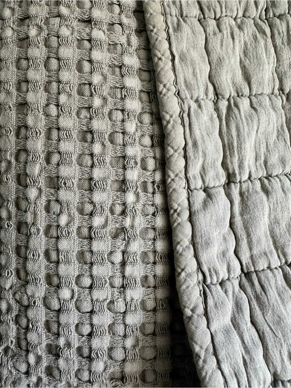 100% Cotton Waffle Textured Quilted Queen Coverlet